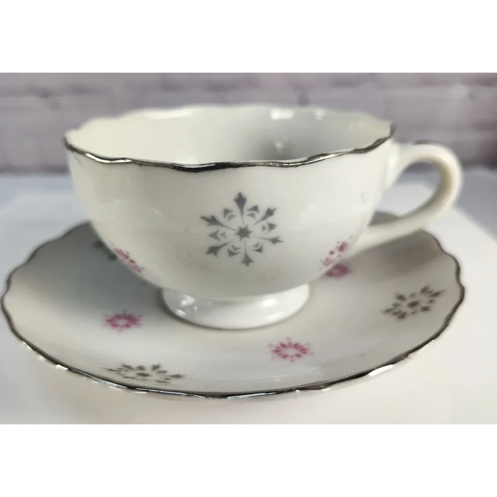 Vintage Hospitality Crystalline Coffee Teacup And Saucer Japan Cottage Chic
